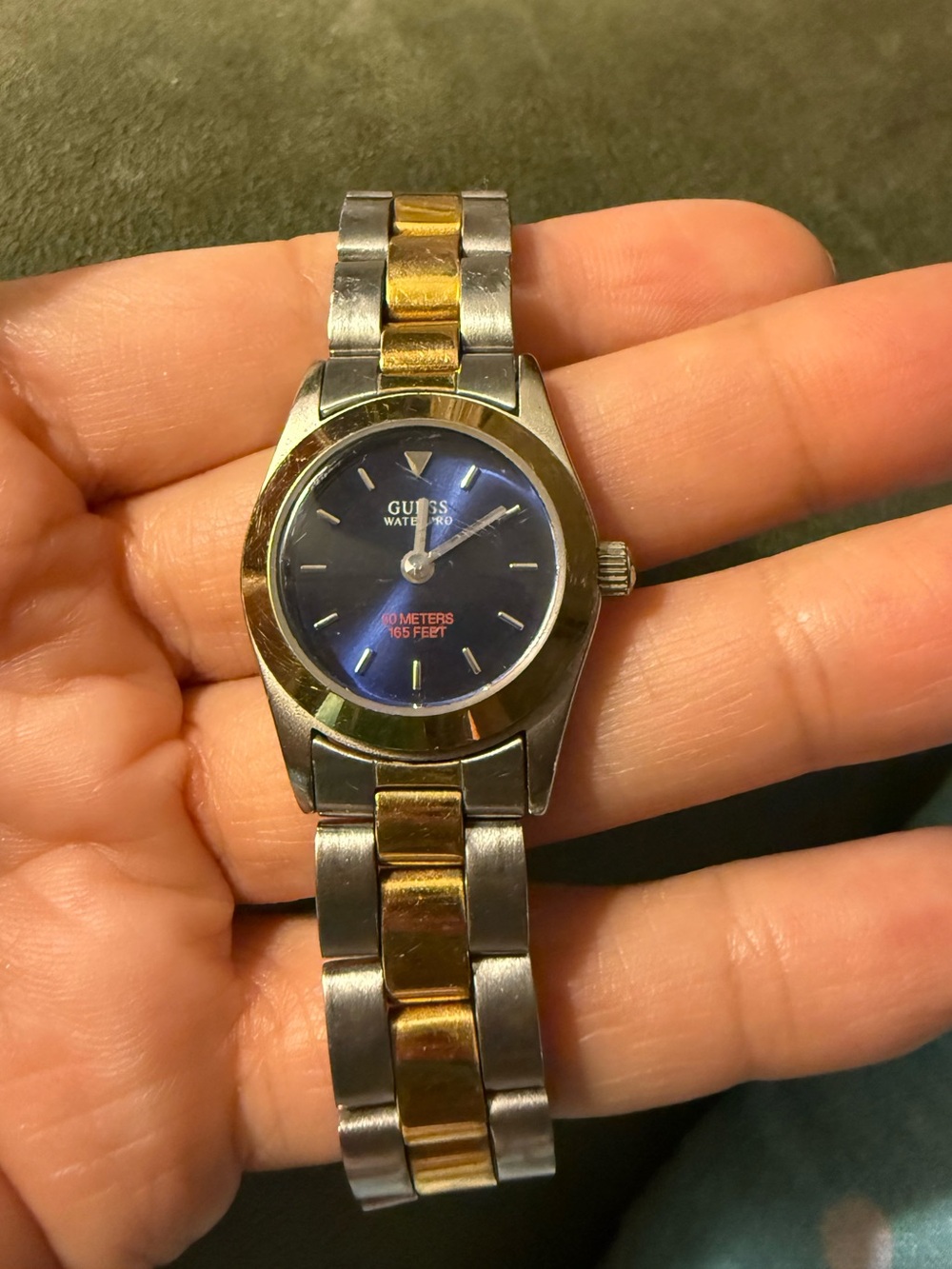 GUESS Two-Tone Gold and Silver Bracelet Waterproof Watch with Blue Dial